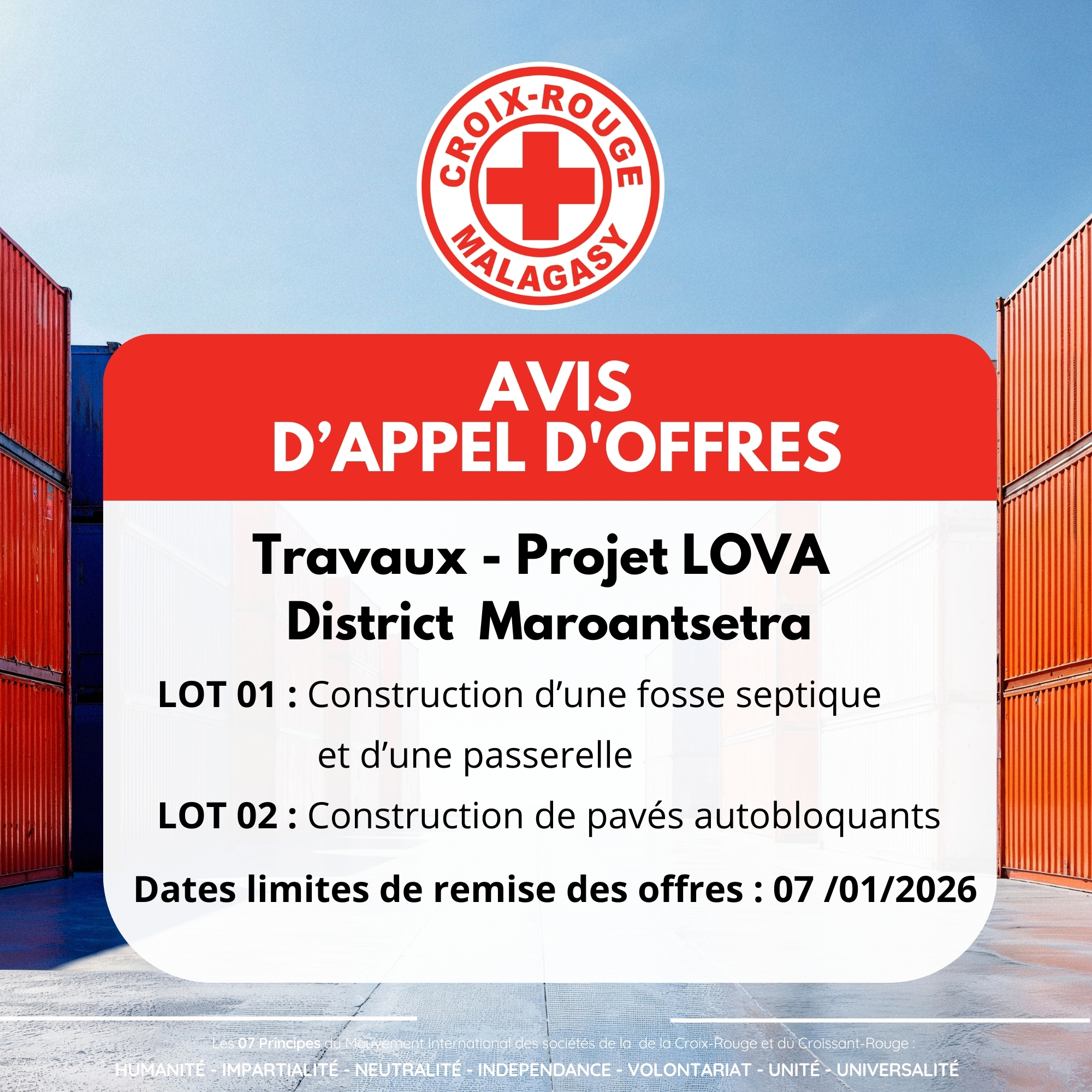 APPEL D'OFFRES NATIONAL OUVERT TRAVAUX PROJET LOVA DISTRICT MAROANTSETRA REGION AMBATOSOA